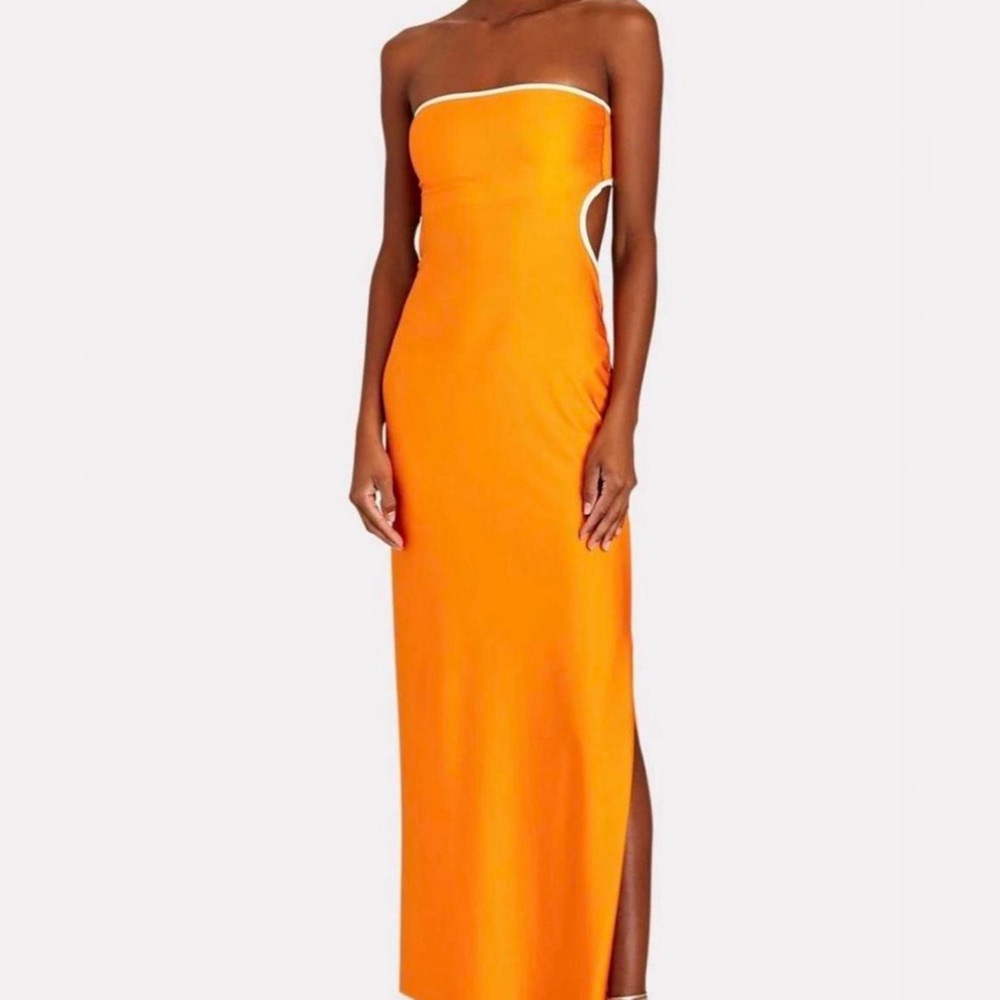 Baobab Collection Strapless Orange Cutout Maxi Dress with White Trim